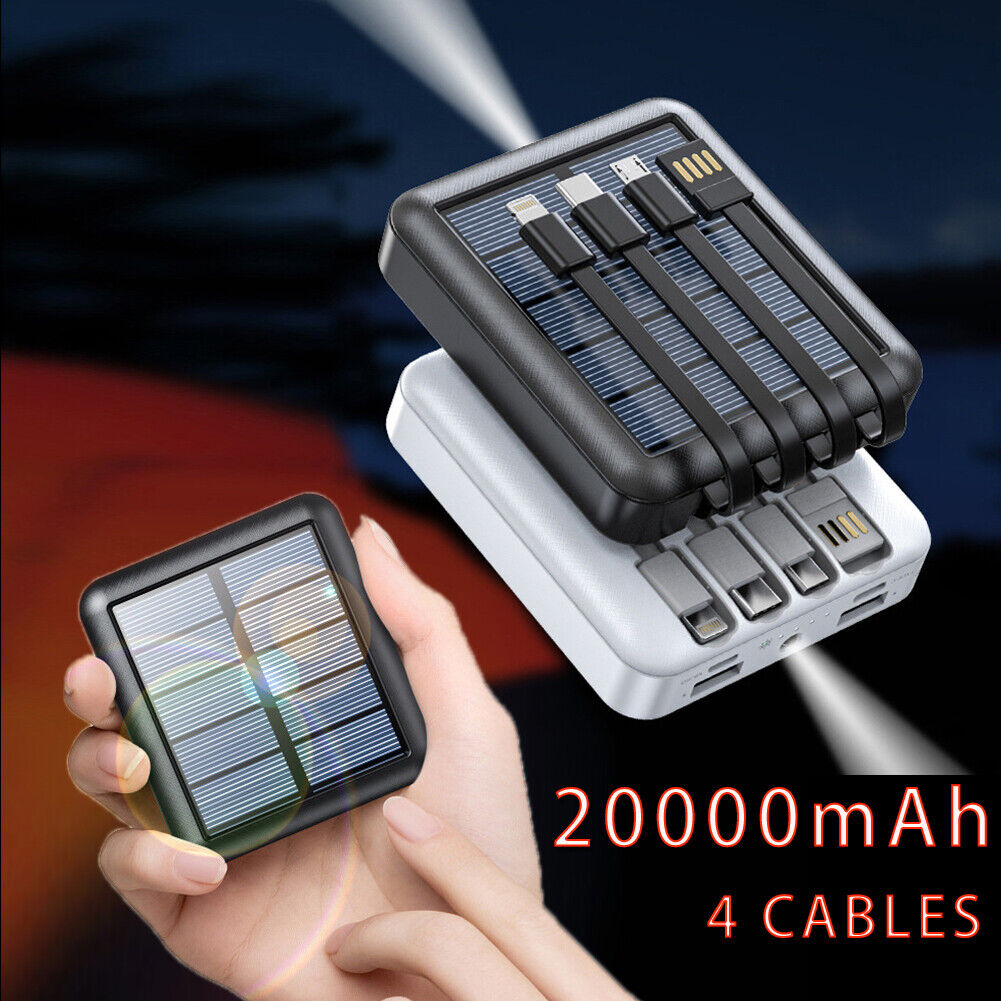 Mini LED Power Bank 20000mAh Portable USB Type-C Solar External Battery Charger