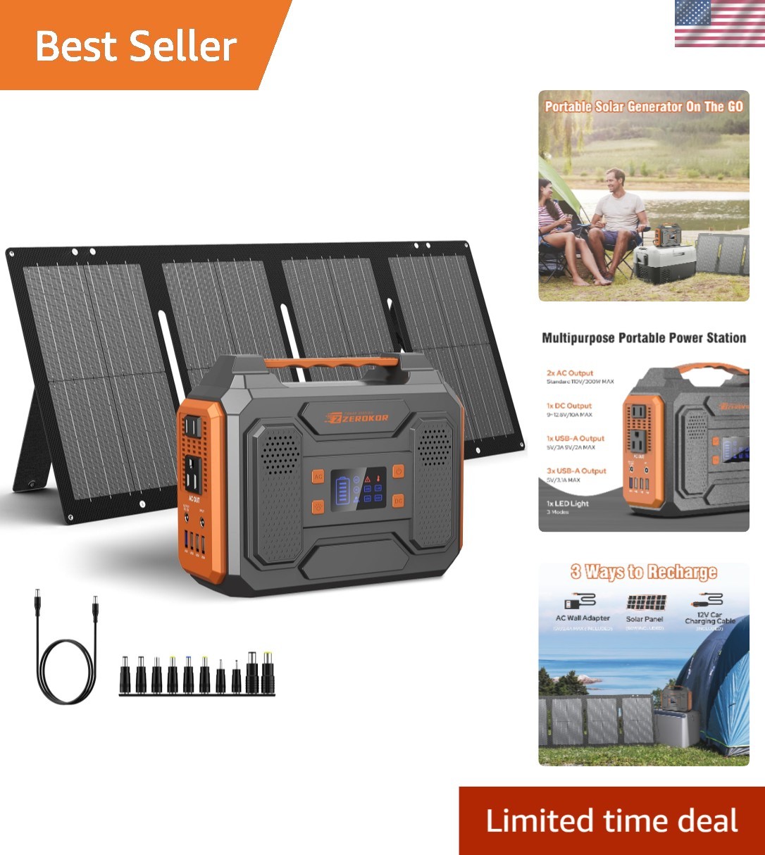 Versatile 300W Portable Solar Power Generator – 60W Panel Included for All Needs