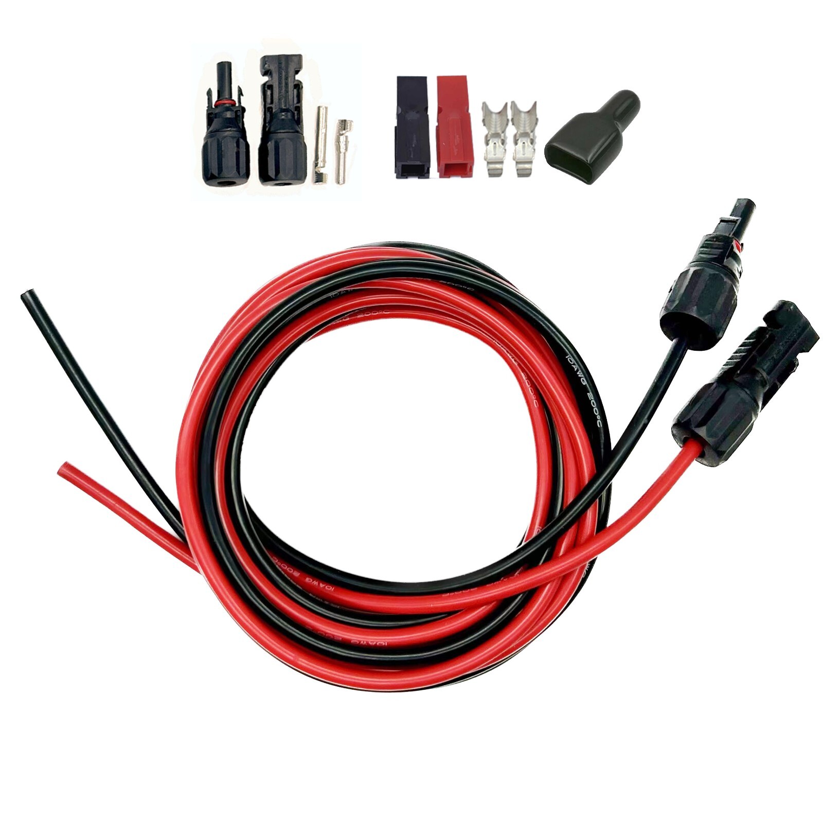 Pair 10 AWG Solar Panel Extension Cable Wire Connector with 2 Pairs Connectors