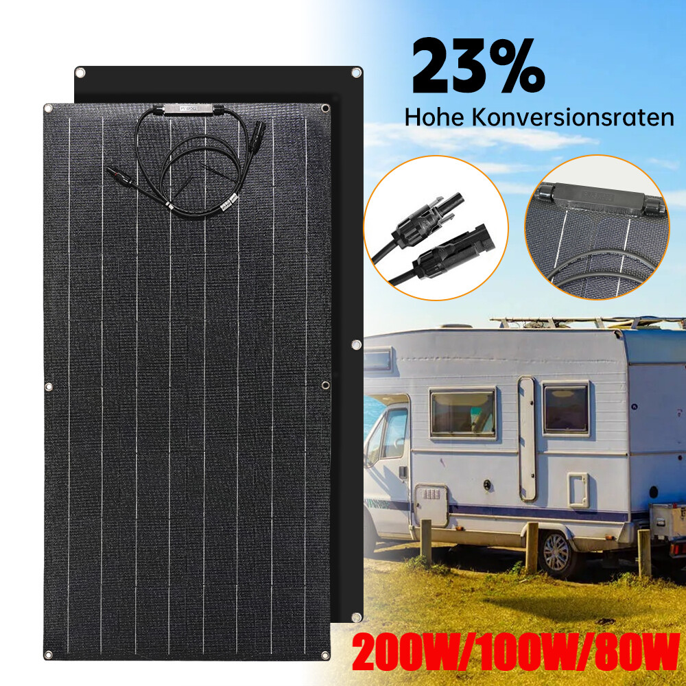 80W 200W Flexible Solar Panel Mono 12V Home RV Boat Camping Power Battery Charge