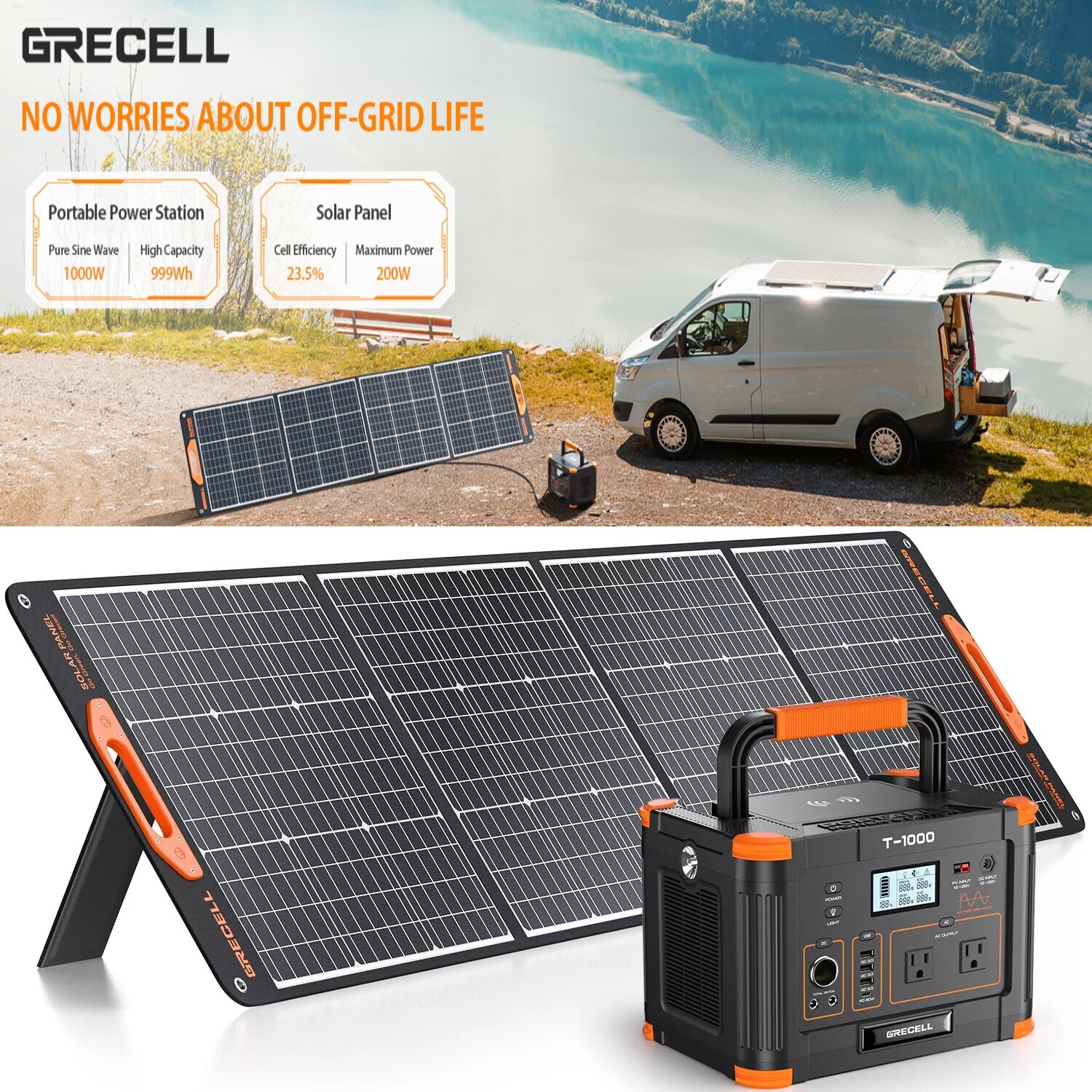 Portable Power Station 2000W Peak Generator Battery / 200W Solar Panel Kit