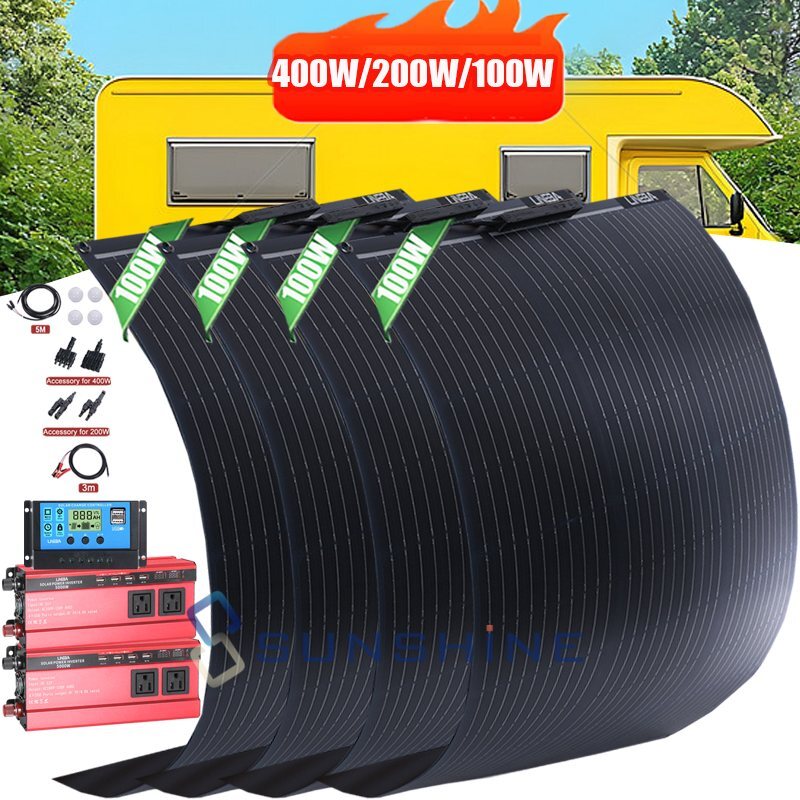 200W 400W PV Solar Panel Kit -30A Regulator 5000W Inverter For RV/Boat/Car/Home