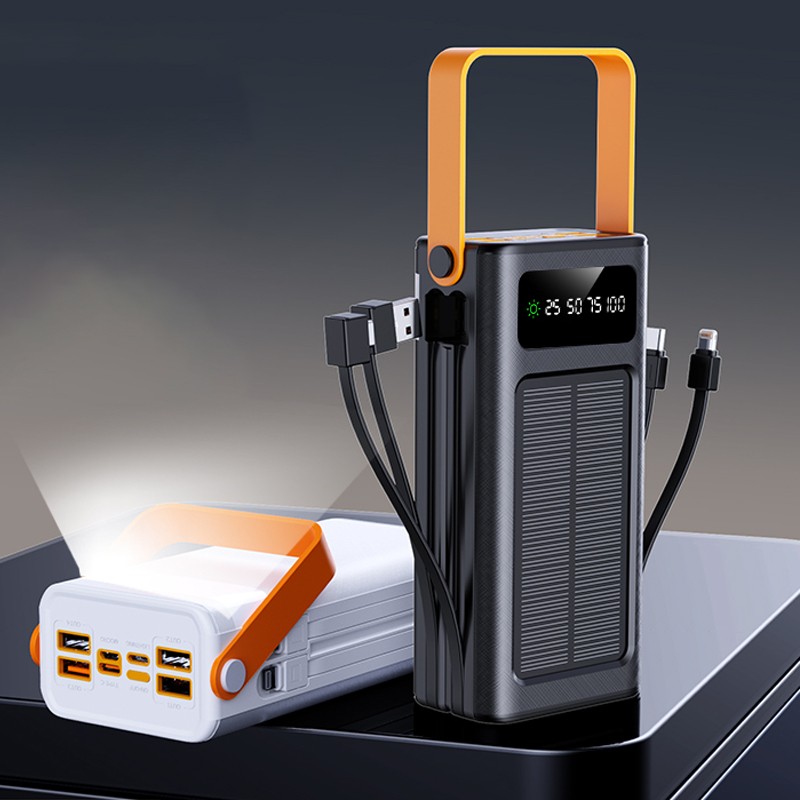 50000mAh Solar Power Bank 22.5W Fast Charging Built-in Cables & LED Flashlight