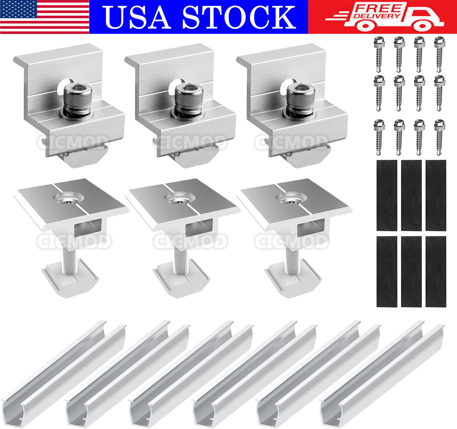 Universal Solar Panel Mounting Fixing Kit Rail Brackets End/Mid Clamp 30mm/35mm