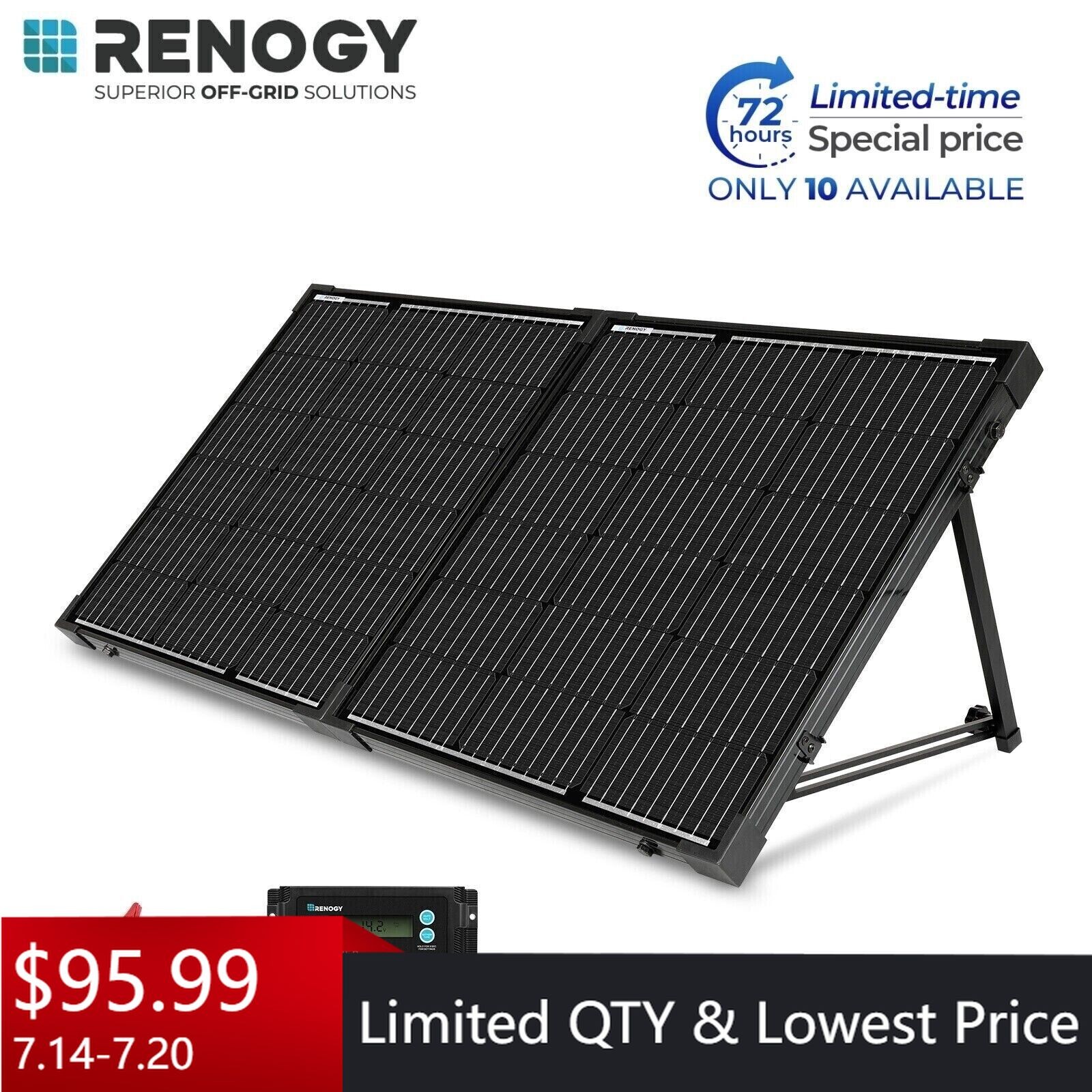 Renogy 100 Watt 12 Volt Portable Solar Panel w/ Waterproof 20A Charge Controller