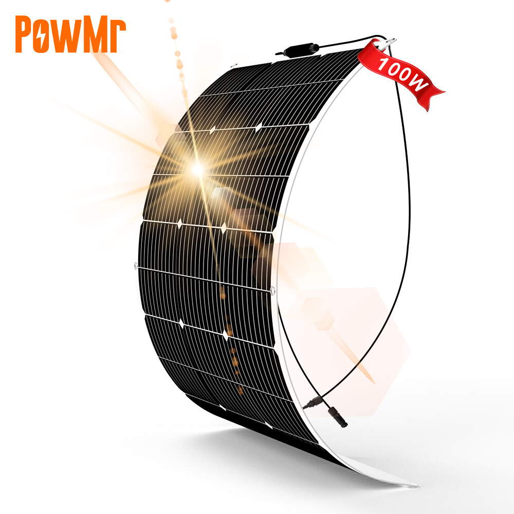 POWMR 10-100w 12v Monocrystalline Semi-flexible Solar Panel For RV/Boat/Car/Home