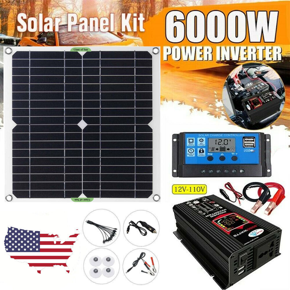 6000W Complete Solar Panel Kit Solar Power Generator 100A Grid System 110V Home