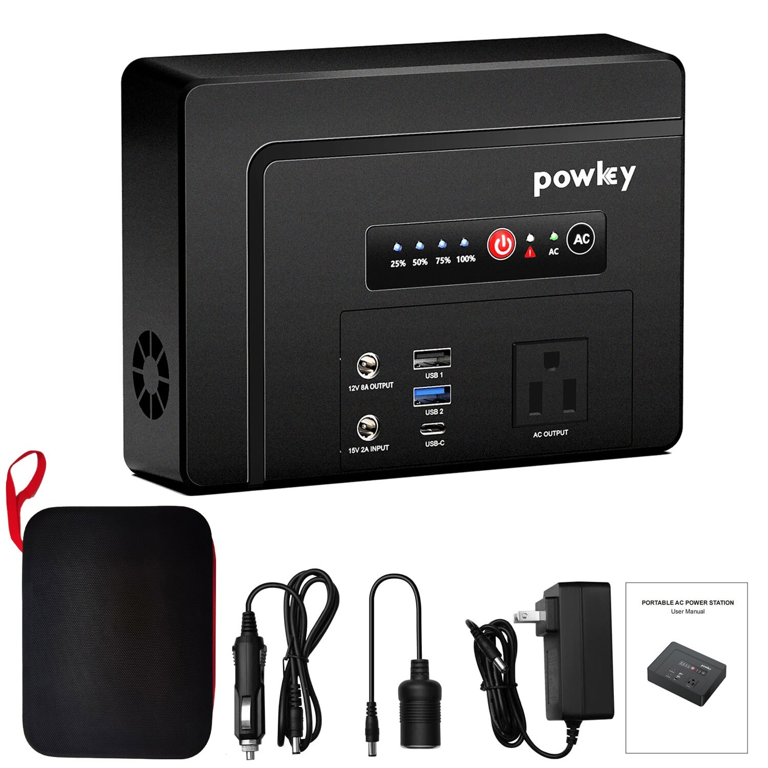 100W Power Station Battery Pack AC+DC+USB+PD65W Portable Charger Solar Generator