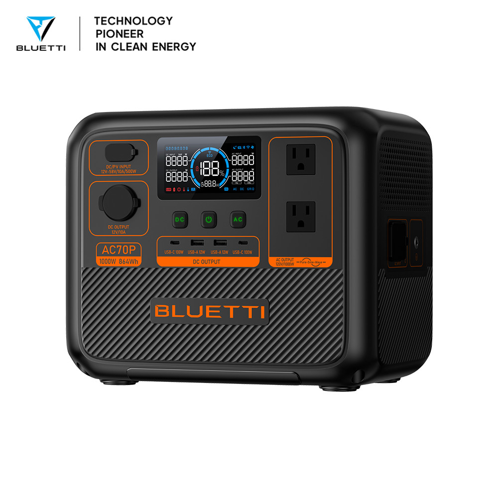 BLUETTI AC70P 1000W 864Wh Portable Power Station Solar Generator for Trip