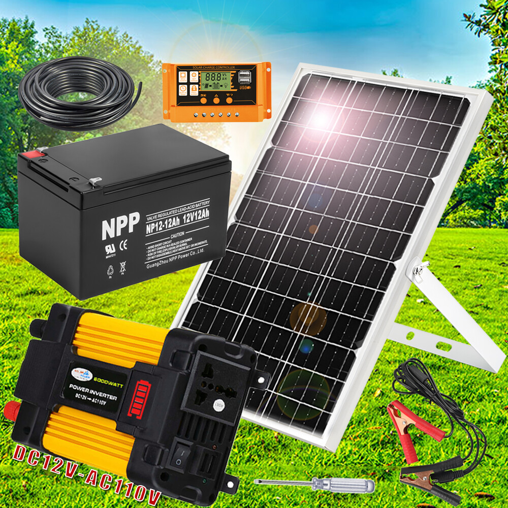 500W Inverter Solar Panel Kit 12V Lithium Battery Generator 110V Off Grid System