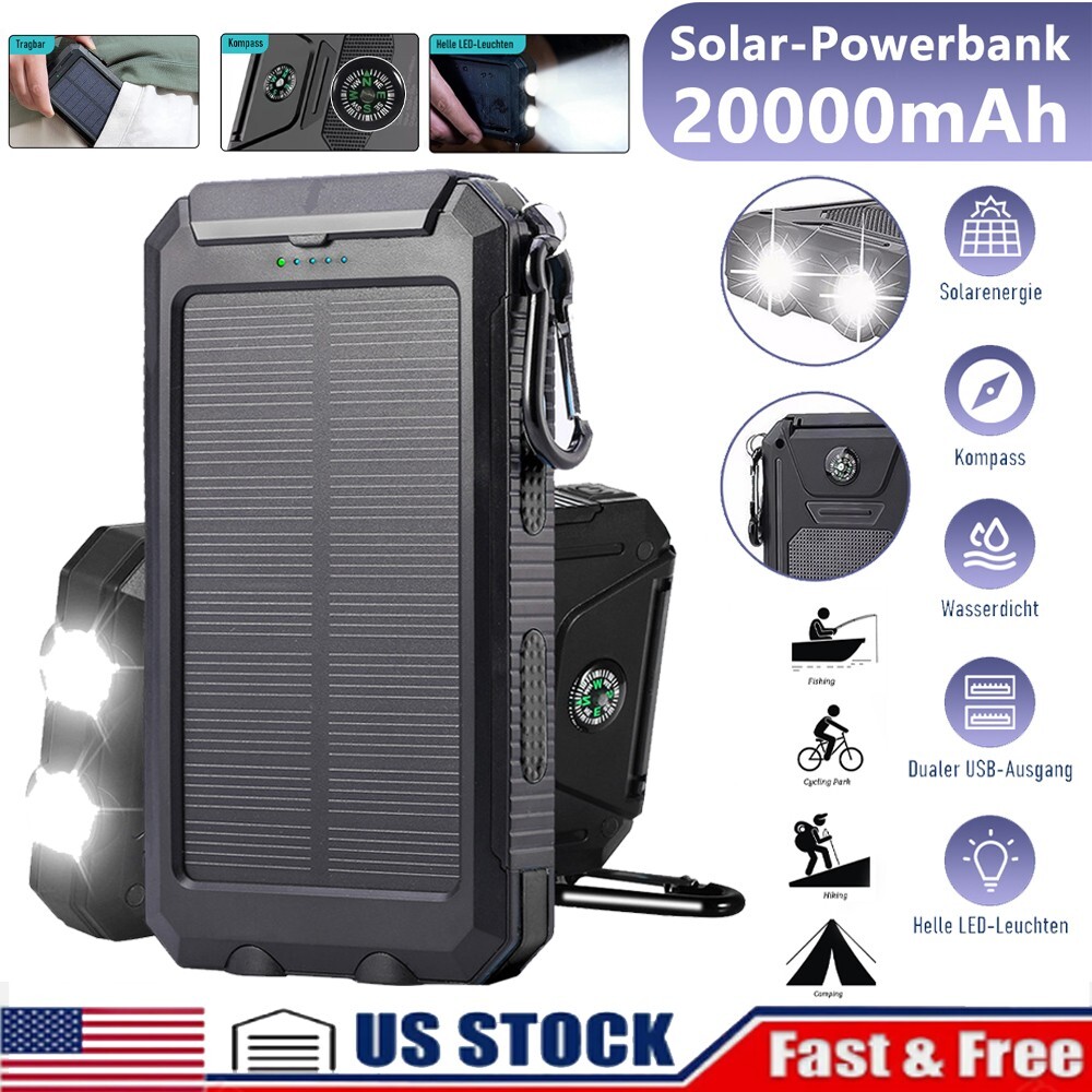 2025 Super 10000000mAh USB Portable Fast Charger Solar Power Bank for Cell Phone