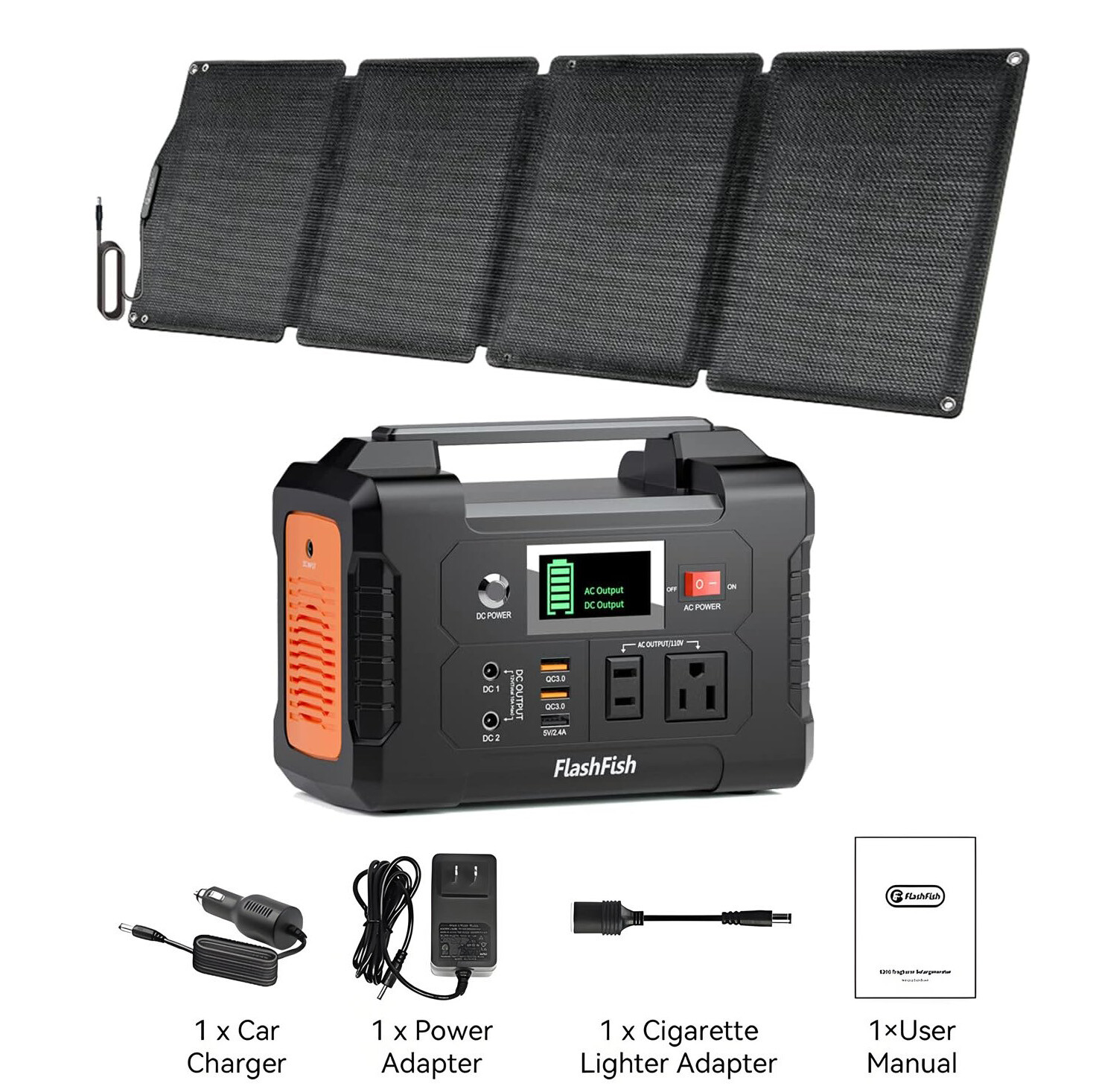 Flashfish Portable Power Station Kit 200W Solar Generator+60W Fold Solar Panel
