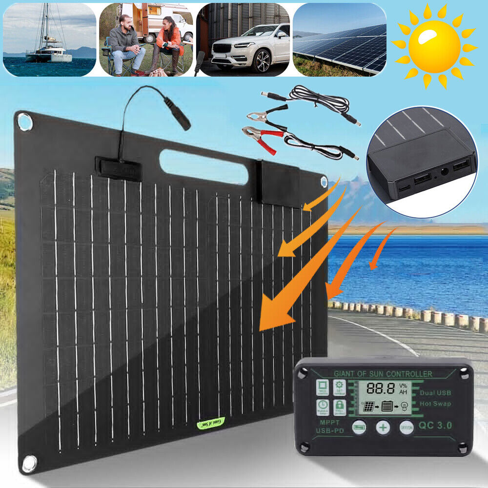 80W 40W Solar Panel Trickle Battery Charger Maintainer For Car RV 12 Volt Tender