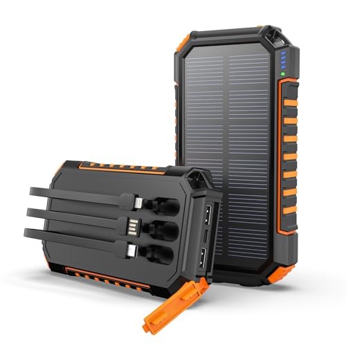 HILUCKEY POWER BANK SOLAR CHARGER 27000MAH BUILT IN 3 CABLES T11X – BLACK/ORANGE