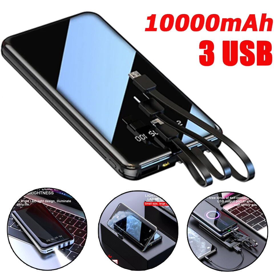 10000mAh 3USB Power Bank External Battery Backup Charger Fast Charging Portable