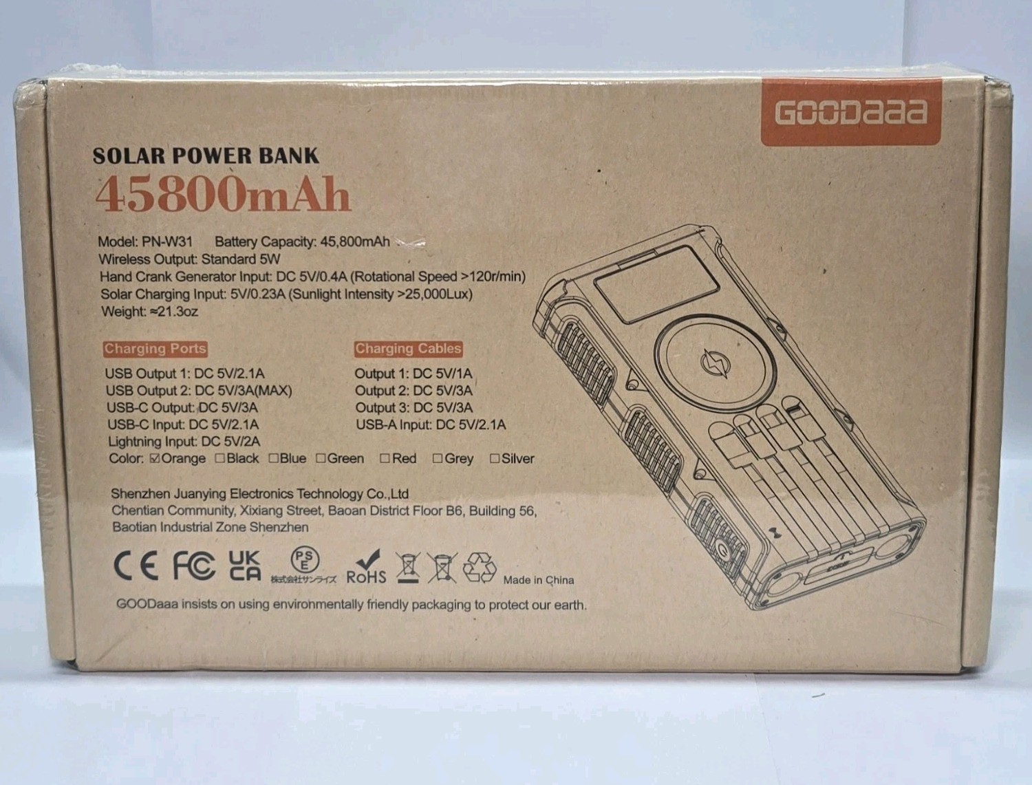 GOODaaa Wireless Power Bank Charger 45800mAh Built-In Hand Crank Fast Charging
