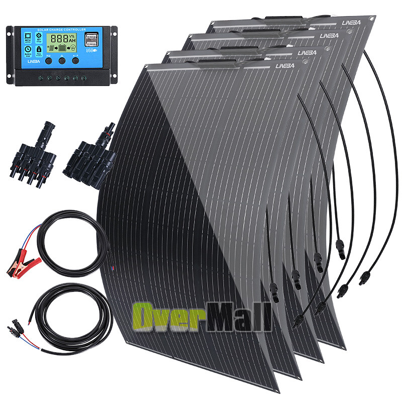 100W 400W Watt 12V Portable Flexible Solar Panel Kit RV Camping Off-Grid Rooftop