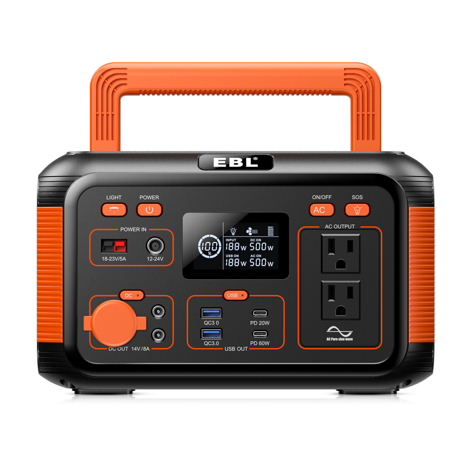 EBL Power Station 1000W Peak Portable Solar Generator Backup Battery RV Camping