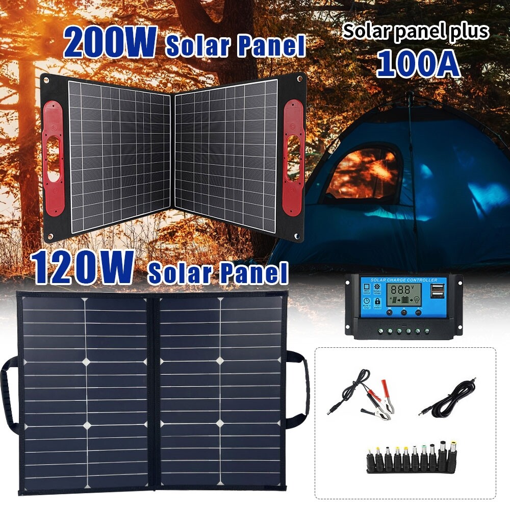 200W Portable Foldable Solar Panel Kit Generator Power Station RV Solar Charger
