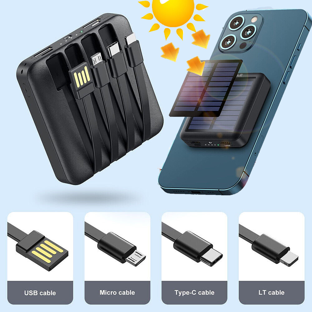 4000000mAh Solar Power Bank Fast Charger For Cell Phone build-in 4 Cables LED