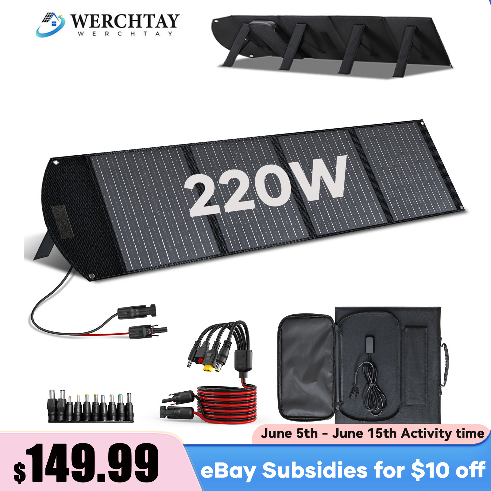 220W Portable Foldable Solar Panel Kit For Generator Power Station Camping Used
