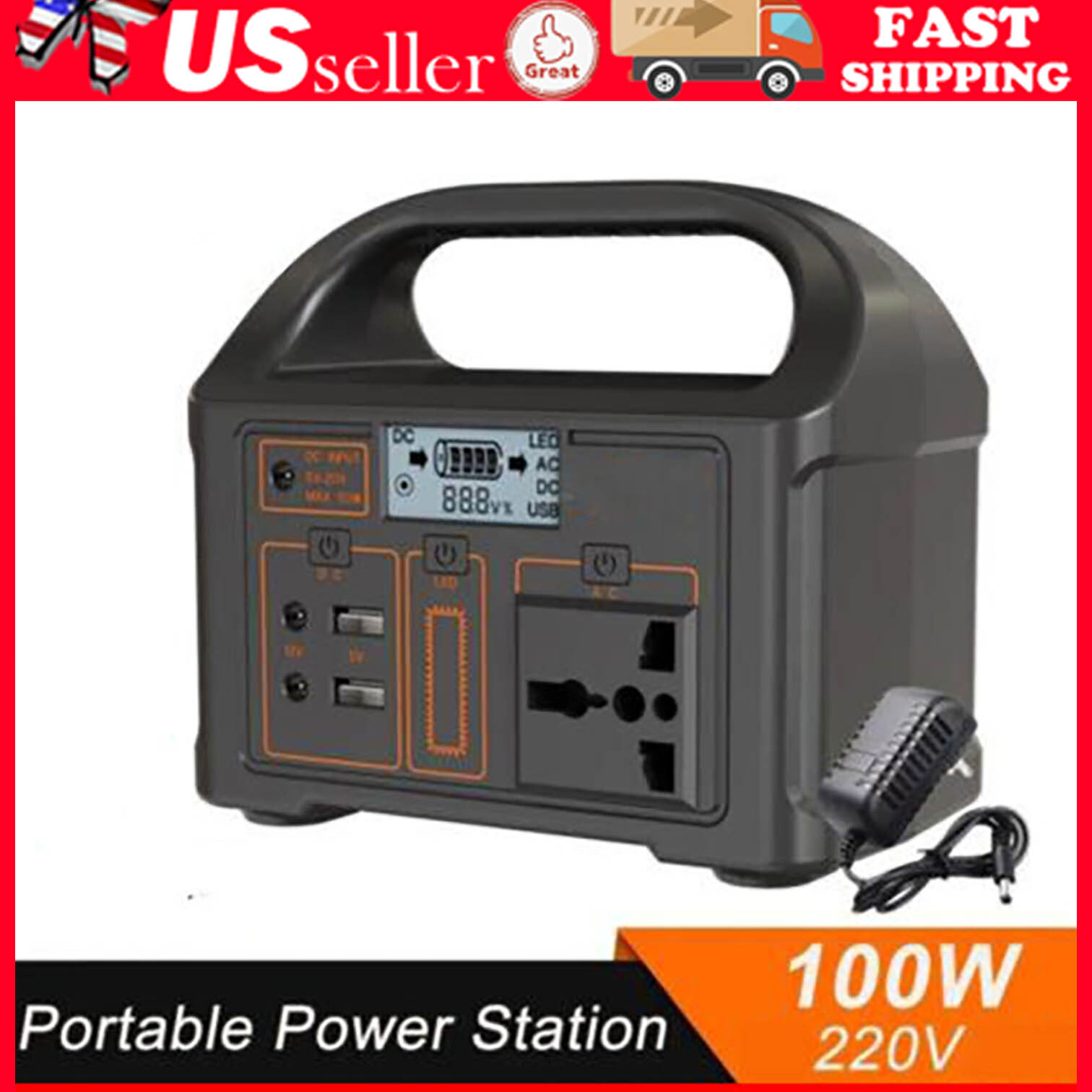 Portable Power Station 100w 220v Solar Generator Outdoor Emergency Mobile  US