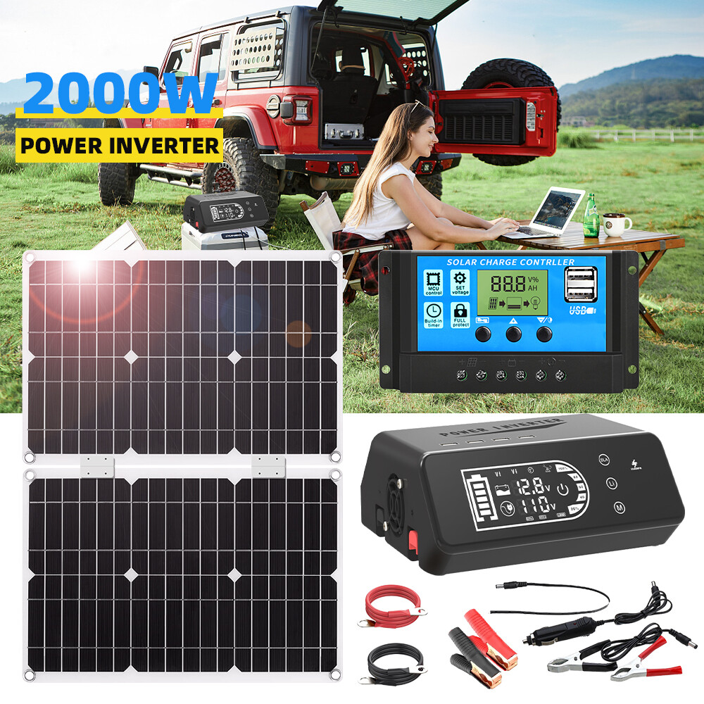 2000W Solar Panel Kit w/Battery Power Inverter 110V Off Grid For Home RV Camping