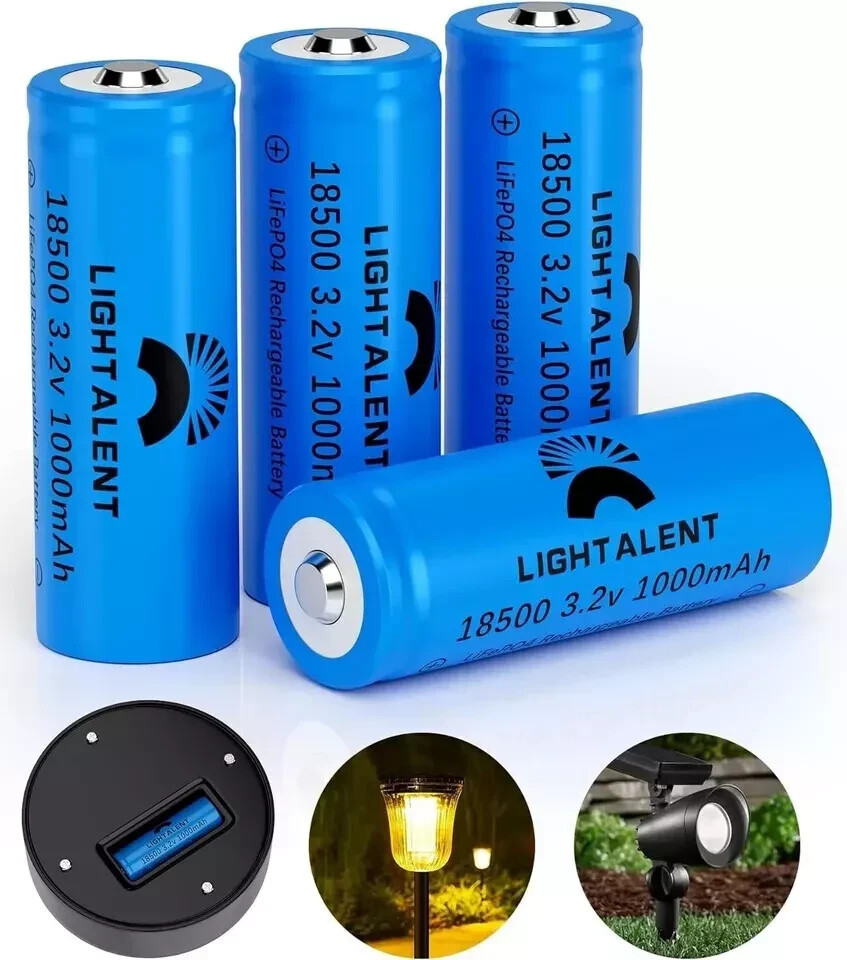 18500 3.2V Rechargeable Battery LifePO4 18500 1000Mah 3.2Wh Solar Batteries 4Pk