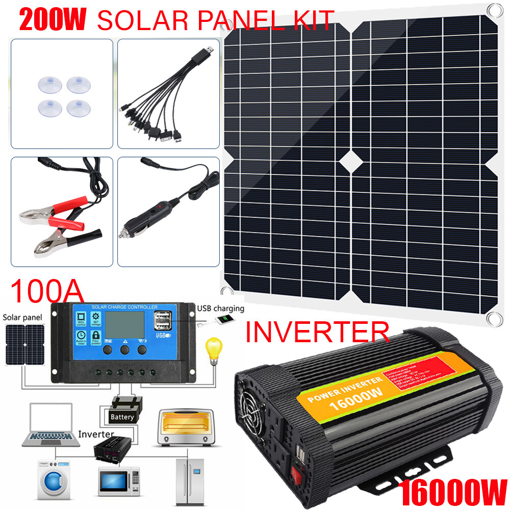 16000W Complete Solar Power Generator 200W Solar Panel Kit Home 110V Grid System