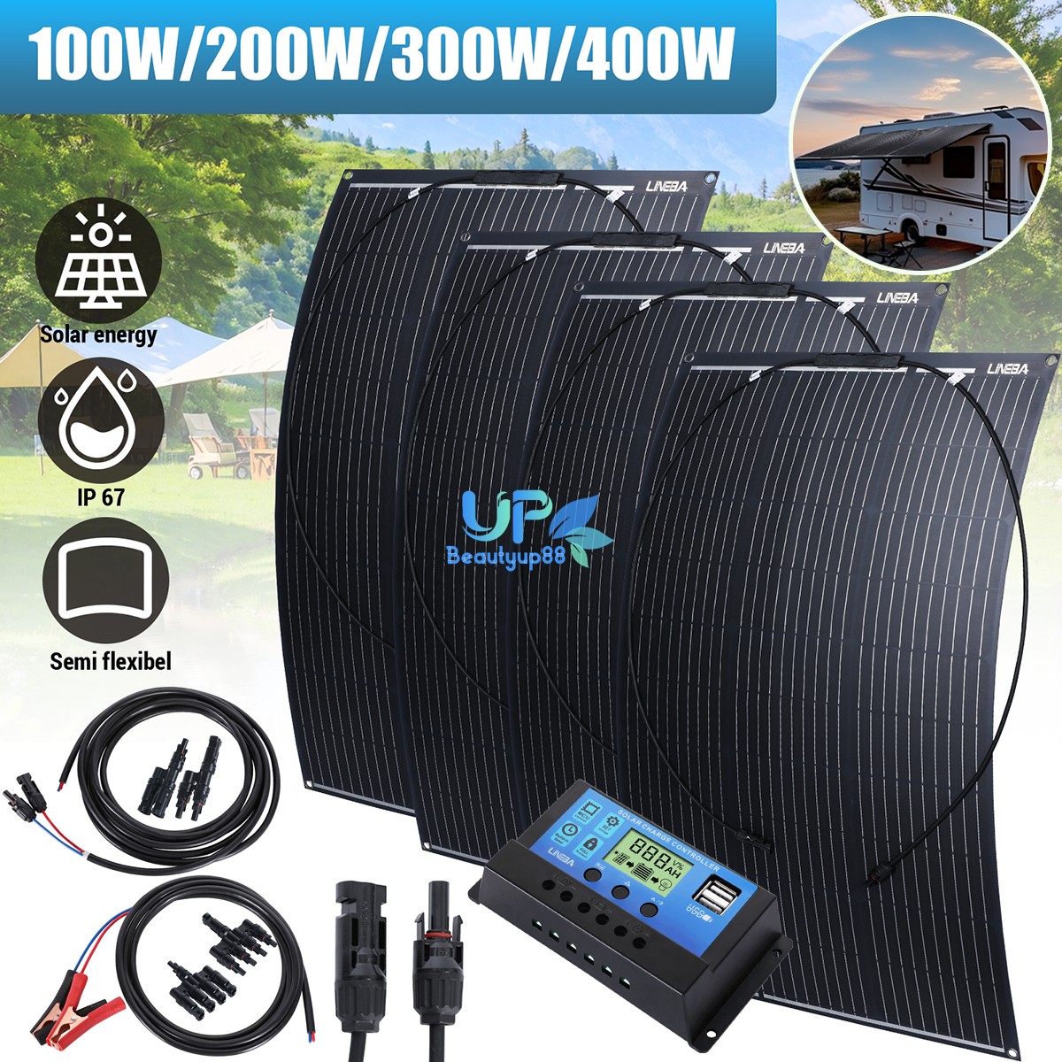 200W 400W Flexible Solar Panel Mono 18V Power for Camping Home RV Battery Charge