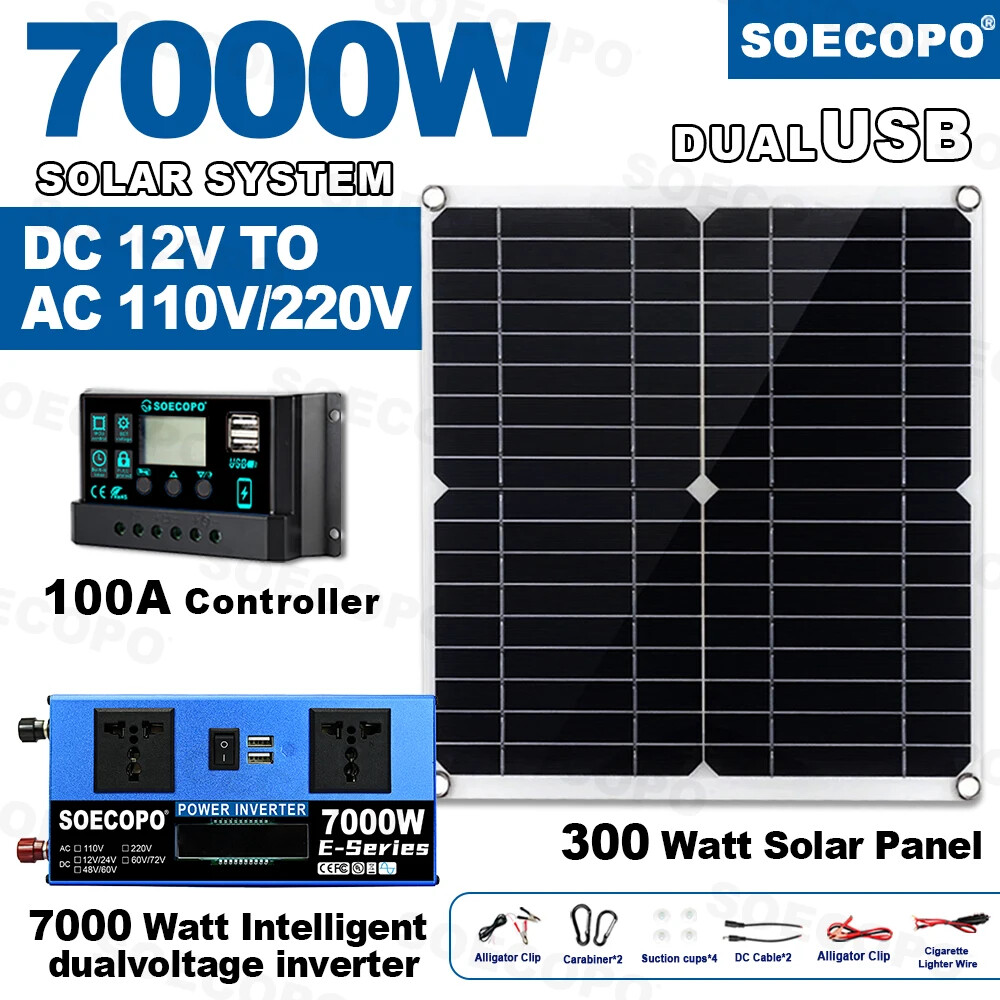6000W Complete Solar Panel Kit Solar Power Generator 100A Home 110V/220V System