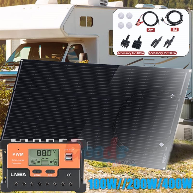 100W 200W 300W 400W Solar Panel Kit Mono w/ Controller 12V/24V Home RV Off Grid