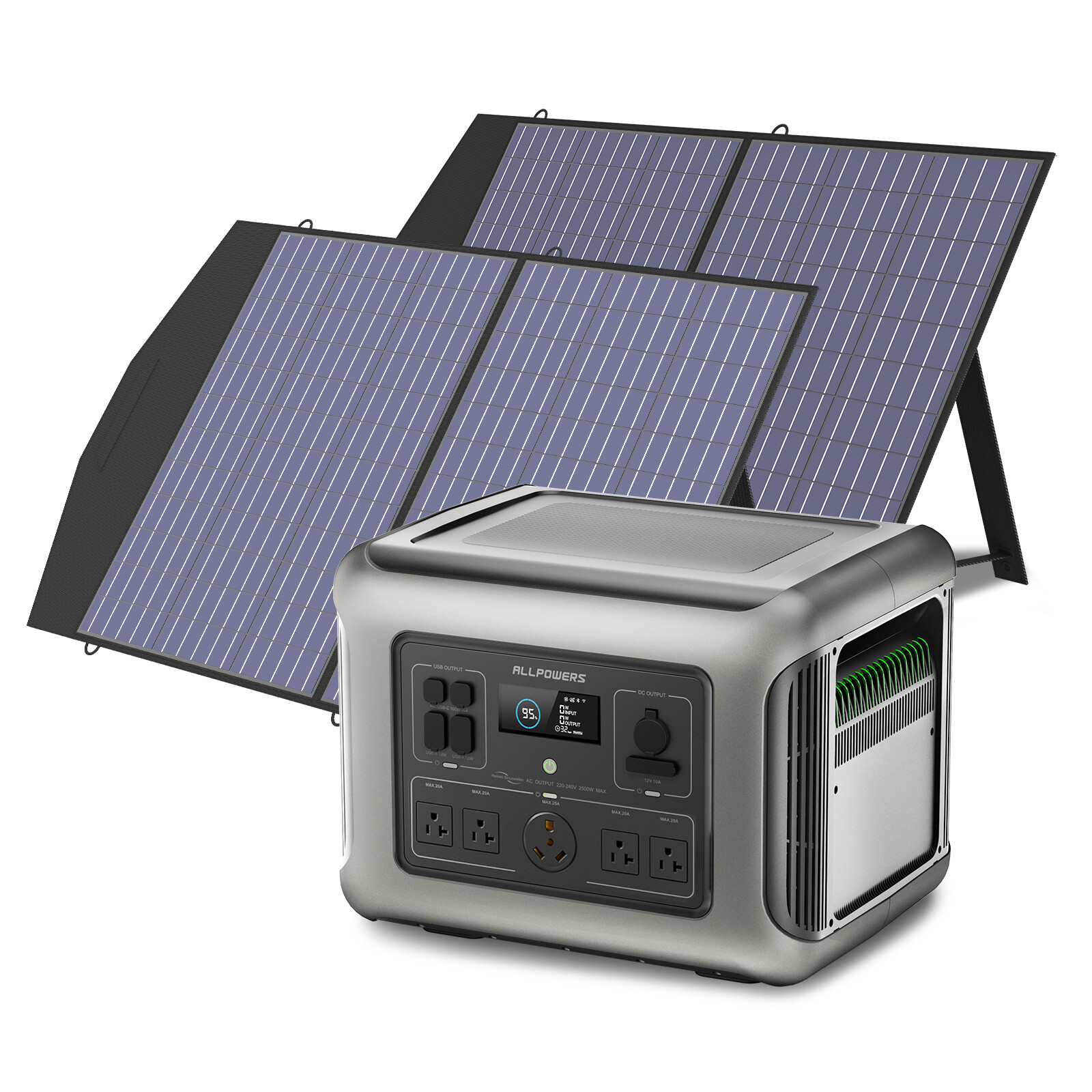 ALLPOWERS 2500W 2016wh LiFePO4 Solar Generator with 2X 100W Solar Panel Off-grid