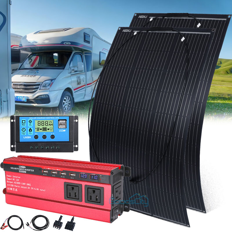 5000W Inverter Solar Panel Kit 12V Battery Charger Lighting Camping RV Power