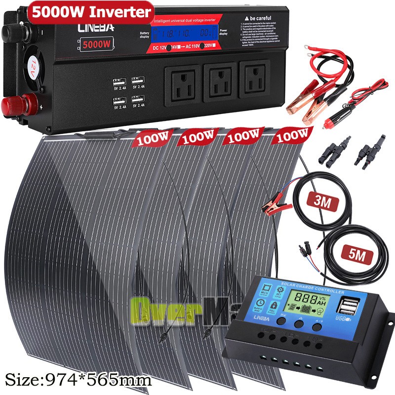 400W Solar Panel Kit: 30A Controller, 5000W Sine Wave Inverter Power Generation