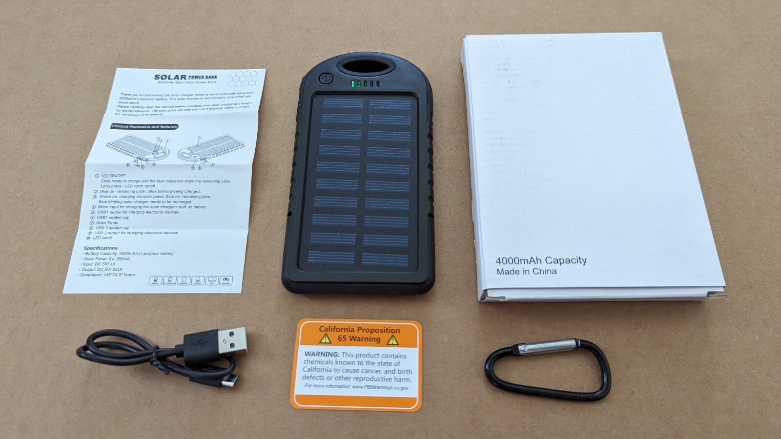 4000mAh Portable Sport Solar Power Bank with Light Used