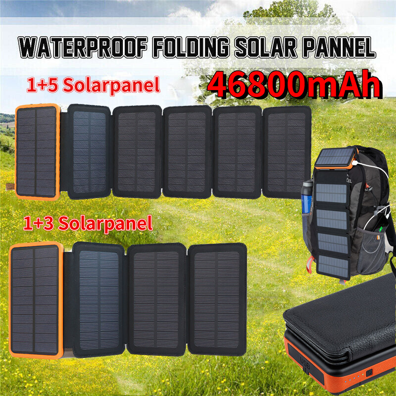 46800mAh Folding Power Bank With 6 Solar Panel For Outdoor Camping Phone Charger