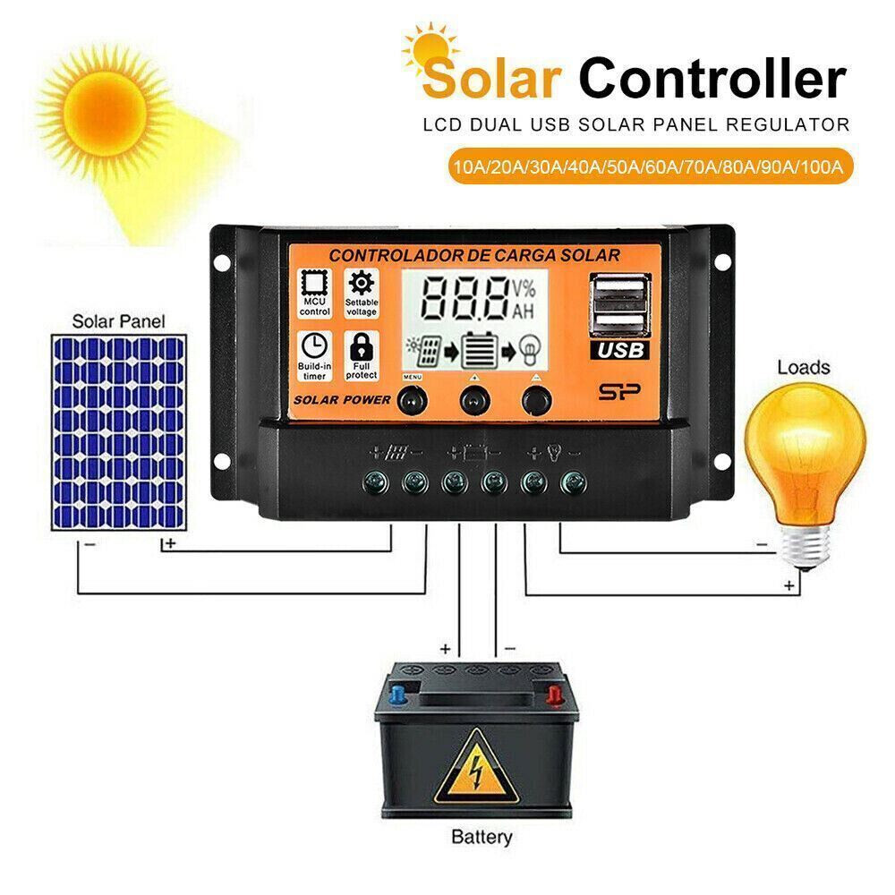 100A MPPT Solar Panel Regulator Charge Controller Auto Focus Tracking 12V/24V