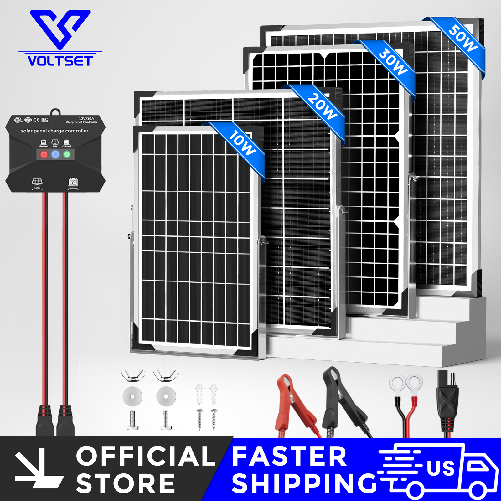 10W-50W 12V Solar Battery Trickle Charger for RV & Boat – Solar Panel Maintainer