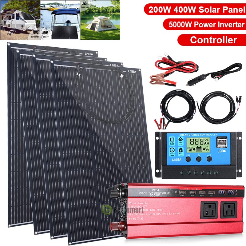 200W 400W Mono Solar Panel Kit Solar Charger for RV Camping Power Station