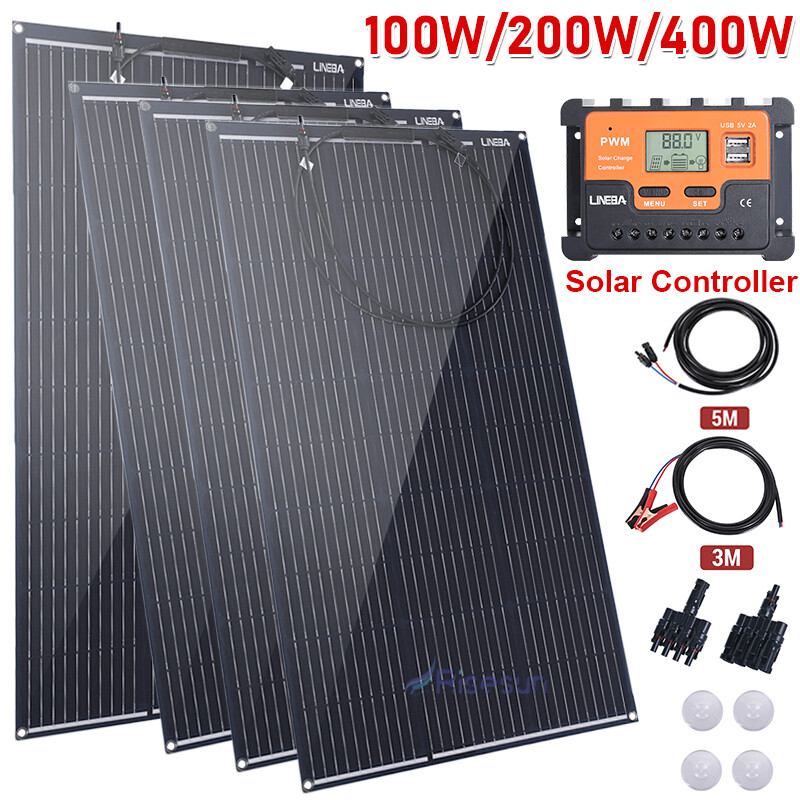 100W 200W 400W Watt Mono Solar Panel Kit w/Controller 12V PV Home RV Off Grid