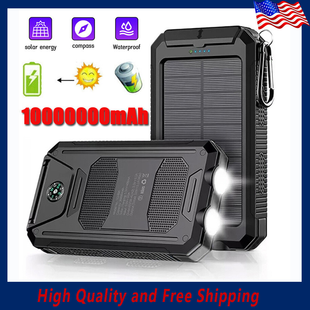 Solar Power Bank 10000000mAh Portable Waterproof External Battery Charger