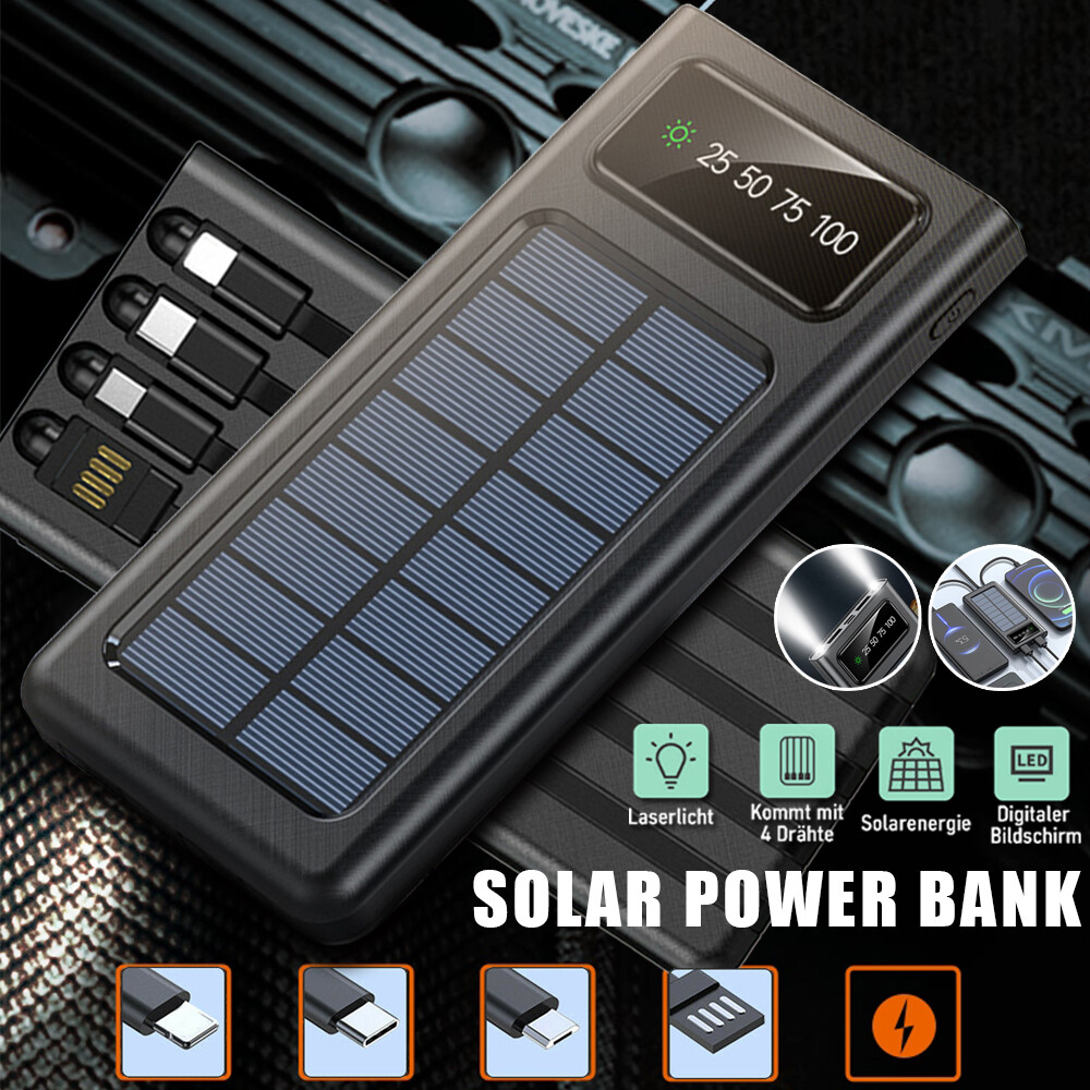 Large Capacity Outdoor Solar Power Bank W/4 USB Camp Mobile Power for All Phones