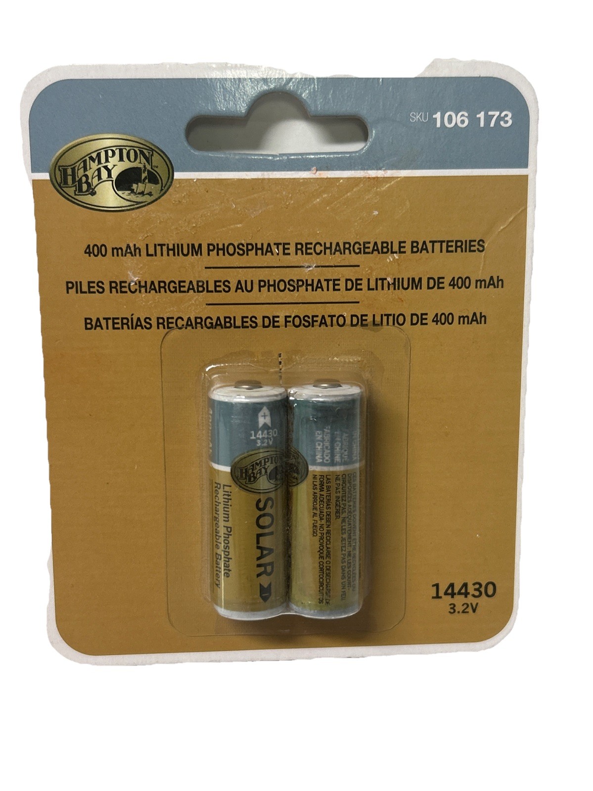 NEW Rechargeable Solar Batteries 3.2V By Hampton Bays 14330