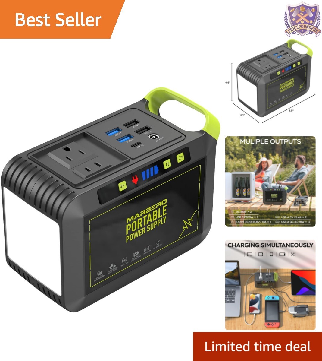 Portable Lithium Battery Power Station 88Wh Solar Generator Emergency Backup
