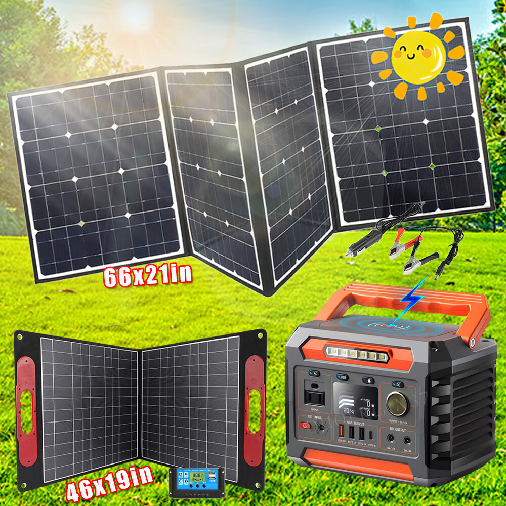 Portable 300W Power Station Generator Charger 200W Foldable Solar Panel Kit RV