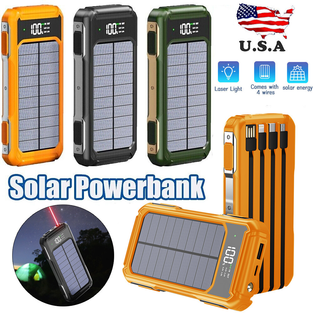 2023 Solar Power Bank 4000000mAh LCD LED 4 USB Portable External Battery Charger