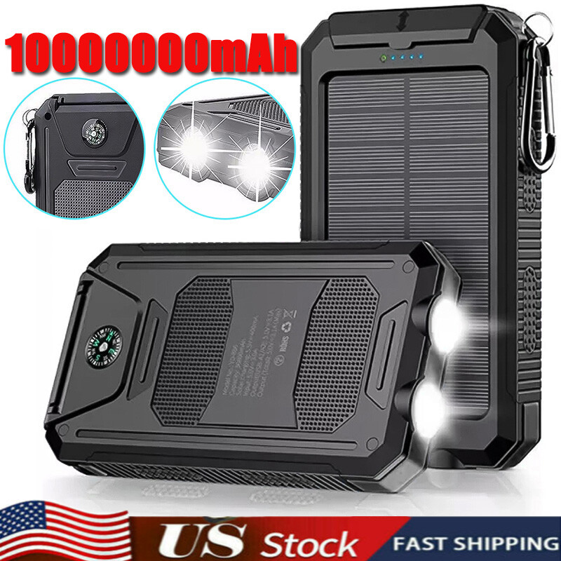 2025 Super 10000000mAh USB Portable Charger Solar Power Bank for Cell Phone