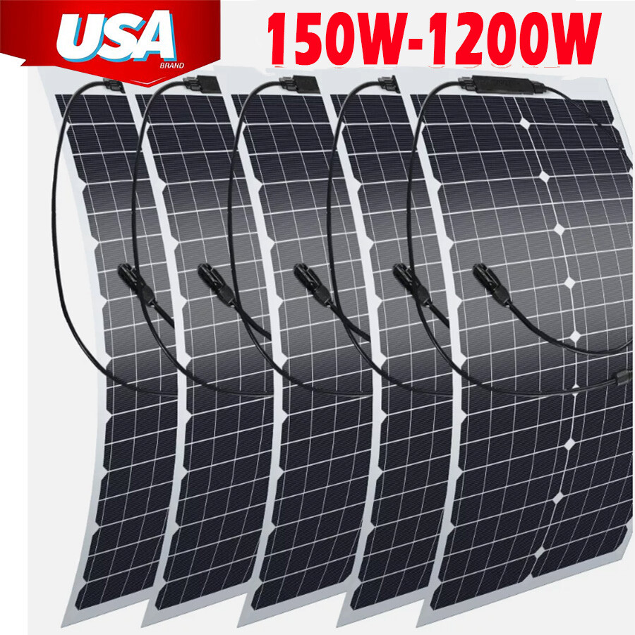 150-1200W Watt 12V Portable Flexible Solar Panel Kit RV Camping Off-Grid Rooftop