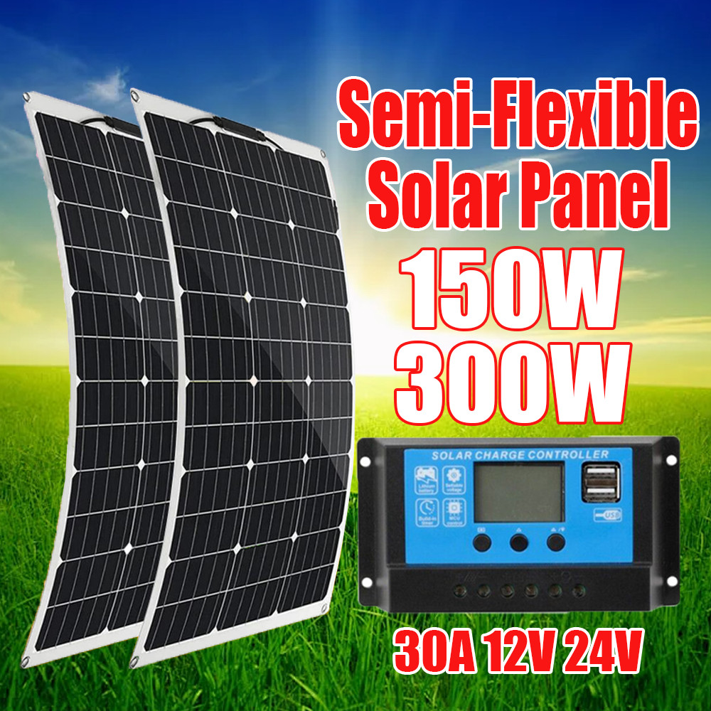 Lightweight 150W 300W Solar System Panel Kits 30A PWM MPPT Charge Controller